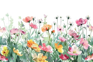 Flower Field water color style,isolate on white,Clip art