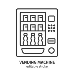 Vending machine line icon. Automatic dispenser with snak and drink. Editable stroke. Vector illustration.