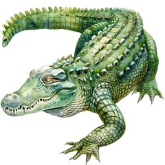 Image of a crocodile and green iguana isolated on a white background - obrazy, fototapety, plakaty