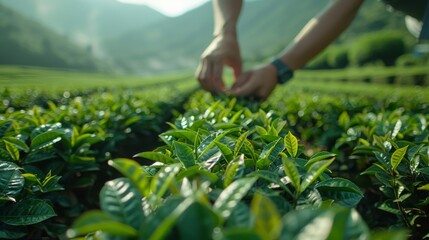 people picking tea from a tea plantation