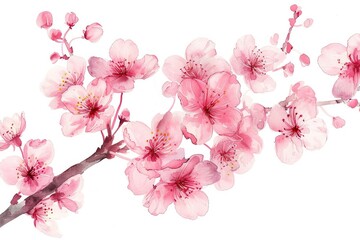 Pink cherry blossoms in full bloom, isolated against a white background, showcasing the beauty of spring nature