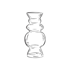 A line drawn black and white illustration of a glass vase, shaded using lines and drawn in a sketchy style.