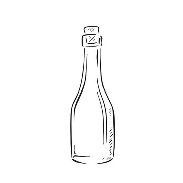 A line drawn black and white illustration of a glass perfume or potion bottle, shaded using lines and drawn in a sketchy style.