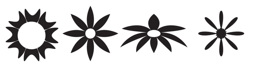 Daisy Camomile. Six chamomile silhouette shape icon line set. Cute round flower plant nature collection. Love symbol. Growing concept. Decoration element. Flat design. White background. Vector