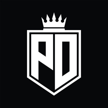recommend clip art: PD Logo monogram bold shield geometric shape with crown outline black and white style design
