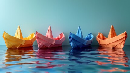 Set of colorful origami ships on blue background --ar 16:9 --style raw --stylize 750 Job ID: cd1f3b84-77b9-4042-a0d4-2a9c676510a8