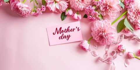 sign "Mother's day" pink color , flowers