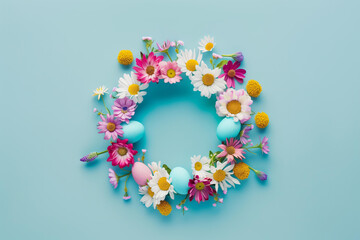
wreath of Easter eggs and flowers
