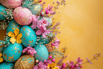 Obraz na płótnie Canvas wreath of Easter eggs and flowers