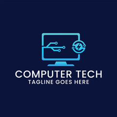 computer technology and computer repair logo design inspiration template. desktop service logotype