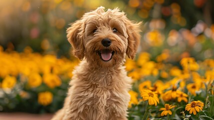 A Goldendoodle with a big smile.