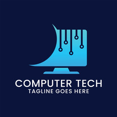 computer technology and computer repair logo design inspiration template. desktop service logotype