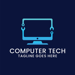 computer technology and computer repair logo design inspiration template. desktop service logotype