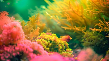 Vibrant underwater coral reef scene with sunlight. a diverse ecosystem teeming with marine life. ideal for nature backgrounds. AI