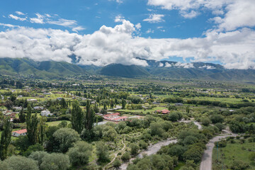 Fototapeta na wymiar Aerial view of the Tafi River in Tafi del Valle Tucuman.