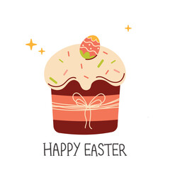 Happy Easter card with easter cake, Happy Easter card with bunny. Easter greeting card with flowers and eggs. Cute Easter cardt. Spring collection of animals, flowers and decorations. For poster, card