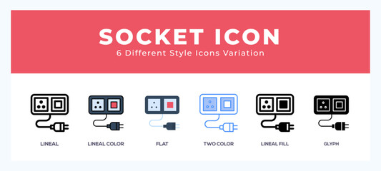 Socket icon in filled. thin line. outline stroke and flat style.