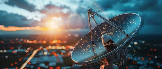 Fotobehang Satellite dish network, global broadcasting technology © Seksan