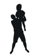 Father throwing his son up, silhouette of dad and son together, isolated vector