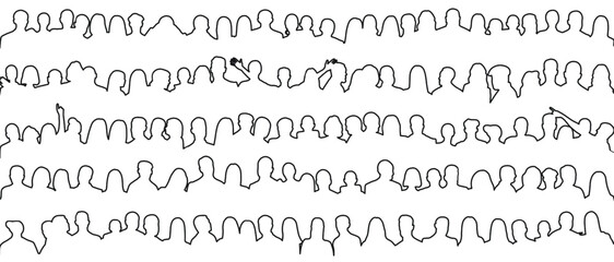 Image of crowd silhouette, group of people. One solid continuous line style