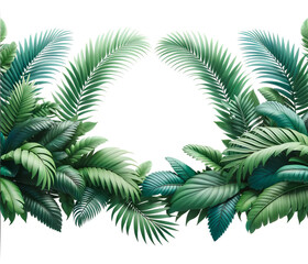 Fototapeta na wymiar Vibrant Tropical Palm Leaf Border White Backdrop