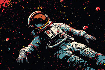 Lone astronaut drifting and floating in space. 
