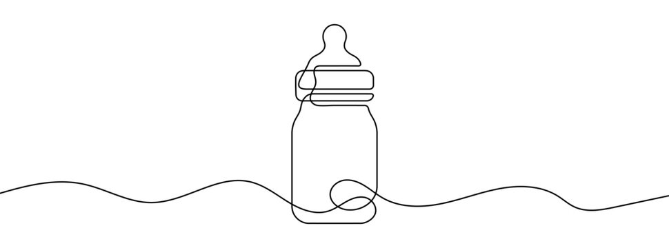 Continuous Editable Line Drawing Of Baby Bottle. Baby Milk Bottle Icon In One Line.