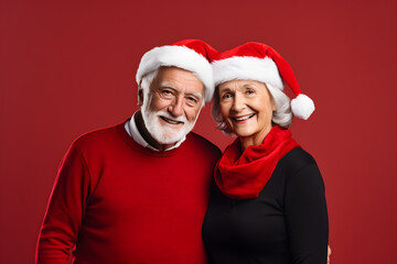 Elderly pair radiating joy during Christmas, suitable for your festive advertising needs.