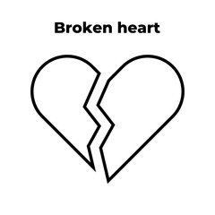 Broken heart. Two halves of the heart icon. High quality black thin line vector EPS 10 illustration. Can be used for any platform or purpose. Action promotion and advertising. Web, dev, ui, ux, gui.