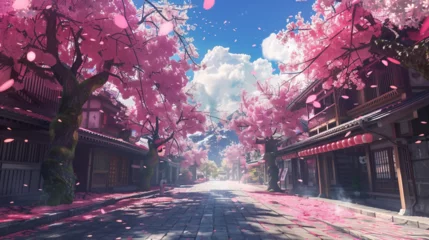 Fototapeten Cherry Blossom Road to the Temple © SEUNGWOO