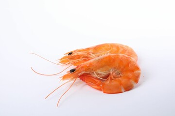 Delicious cooked whole shrimps isolated on white