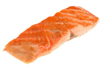 Piece of tasty grilled salmon isolated on white