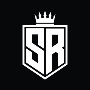 recommend clip art: SR Logo monogram bold shield geometric shape with crown outline black and white style design