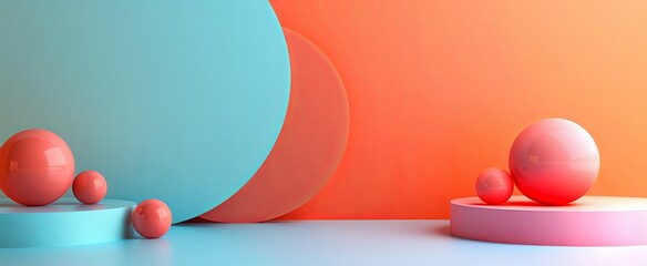 Minimalist abstract background with vibrant orange and blue hues featuring geometric shapes and smooth gradients.