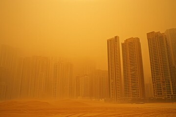 a huge sandstorm rises over land. generative ai