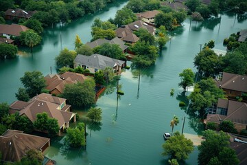 Fototapeta premium aerial view of a town that has been flooded. generative ai