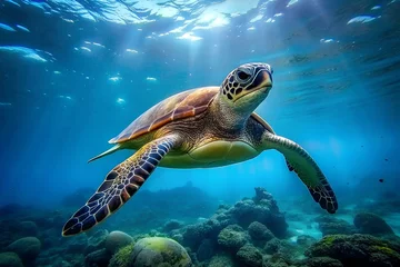 Fotobehang Sea turtle swimming in the sea  © Lalin T