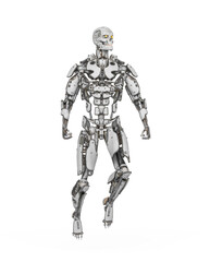 mega cyborg is floating and ready for action in white background