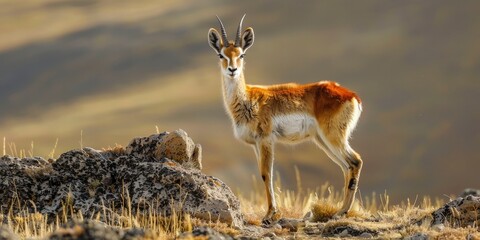 In the Wilderness, The Majestic Tibetan Antelope, Pantholops hodgsonii, Roaming Freely in Its Natural Habitat - obrazy, fototapety, plakaty