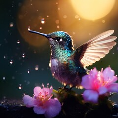 Obraz premium the Generative AI illustration of small hummingbird with colorful plumage flying