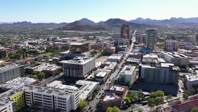 Tucson, Arizona, USA - May 28, 2022: Afternoon sun shines on the urban core of downtown Tucson.
