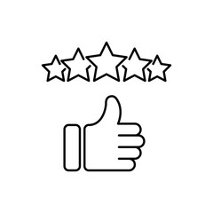 Thumb up and five stars quality rating line icon