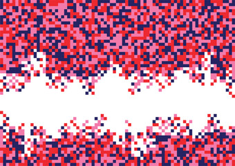 Red, pink and blue pixel abstract mosaic background. Vector graphic.