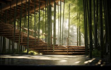 Chinese traditional bamboo forest architecture,created with Generative AI tecnology.