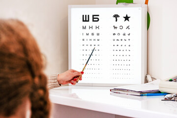 Index stick on eye chart. Snellen chart.  eye chart that can be used to measure visual acuity....