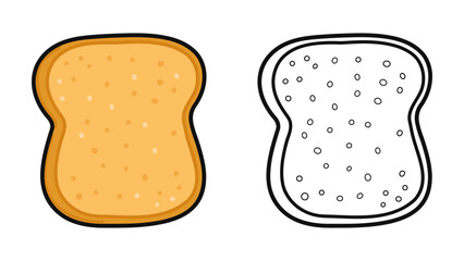 Funny cute happy Toast piece of bread characters bundle set. Vector hand drawn cartoon kawaii character illustration icon. Cute Toast piece of bread. Outline cartoon illustration for coloring book