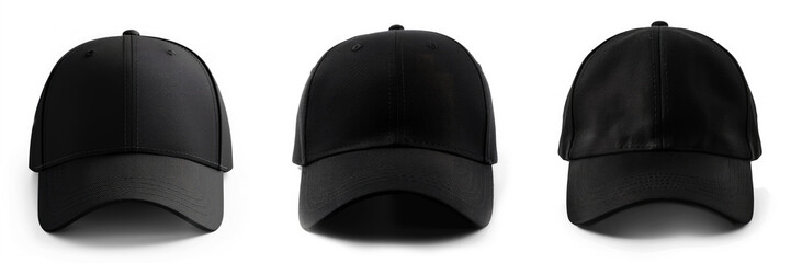 Set Black baseball cap transparent background