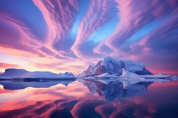 Noctilucent clouds glowing after sunset in polar regions - obrazy, fototapety, plakaty