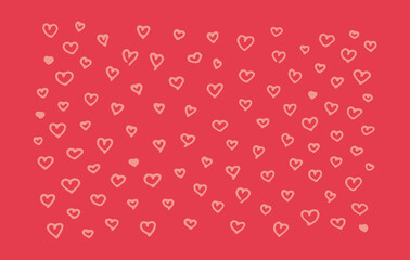 Artistic Heart Doodles Vector Illustration on Red Background