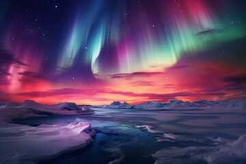 Fototapeta na wymiar Northern Lights dancing across the sky above a frozen tundra